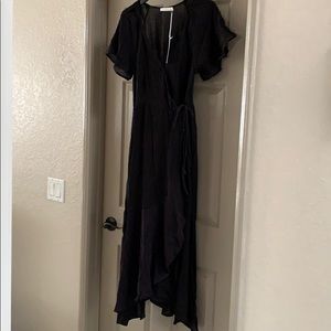LUSH black flutter sleeve wrap dress